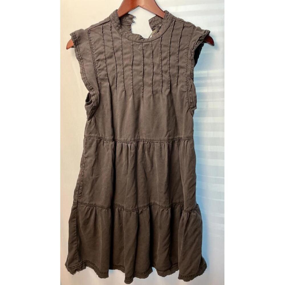 Anthropologie Womens Jenee Tiered Tunic Dress Size XS Gray Frayed Hem